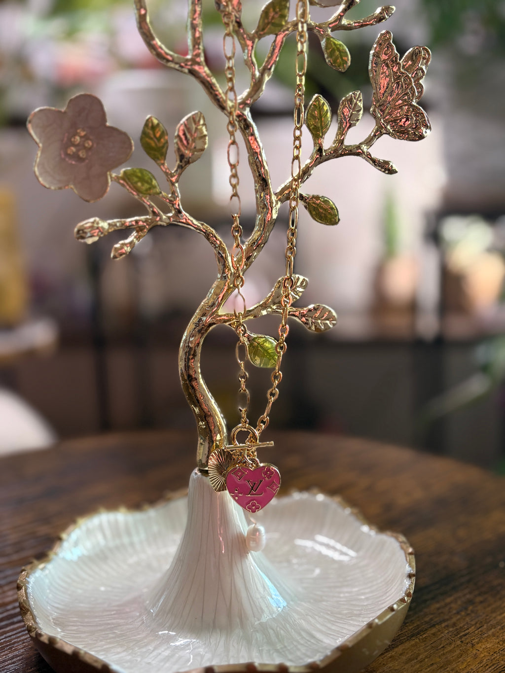 Upcycled Pink Louis Vuitton Charm 18k Gold Necklace