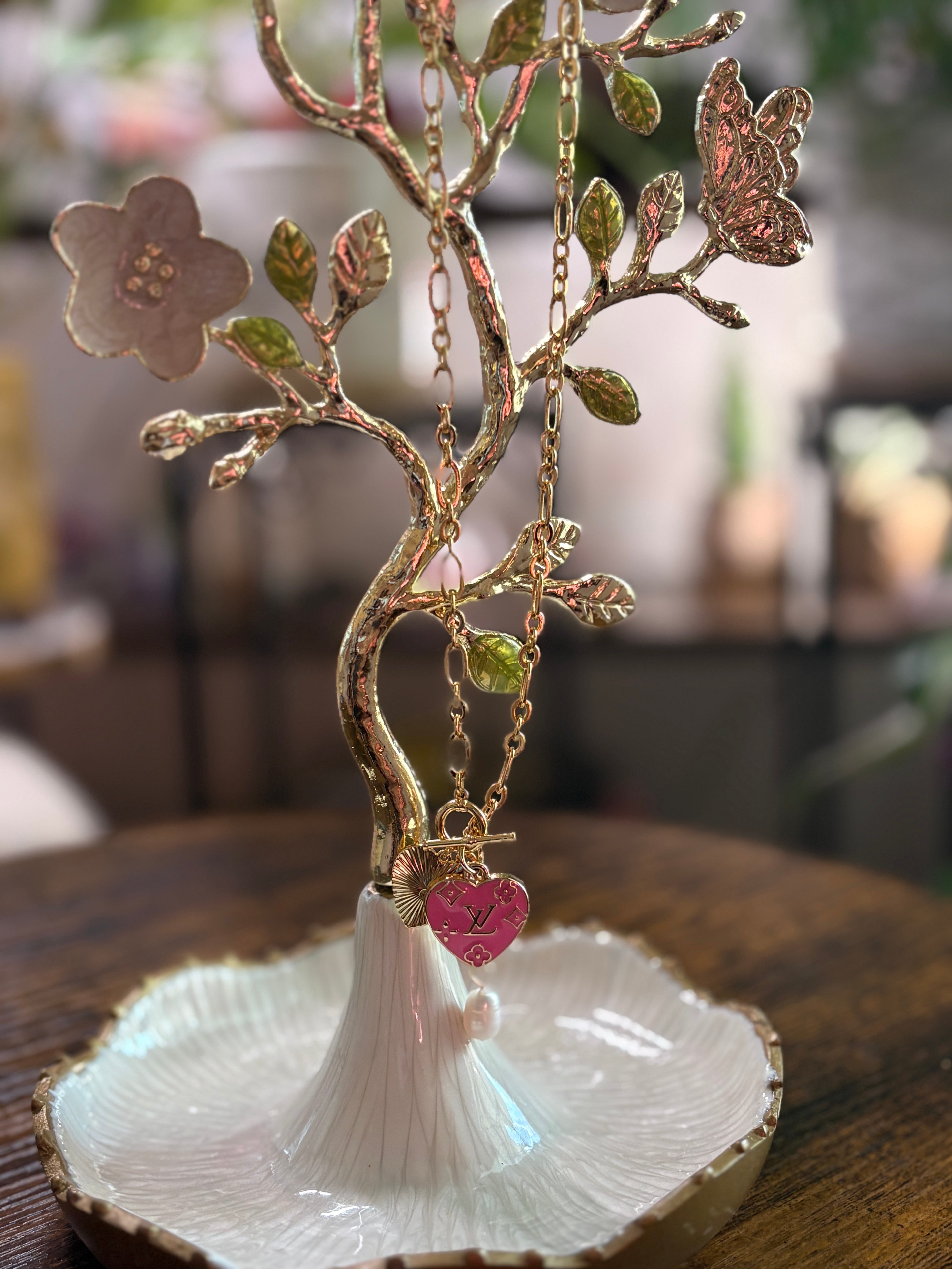 Upcycled Pink Louis Vuitton Charm 18k Gold Necklace