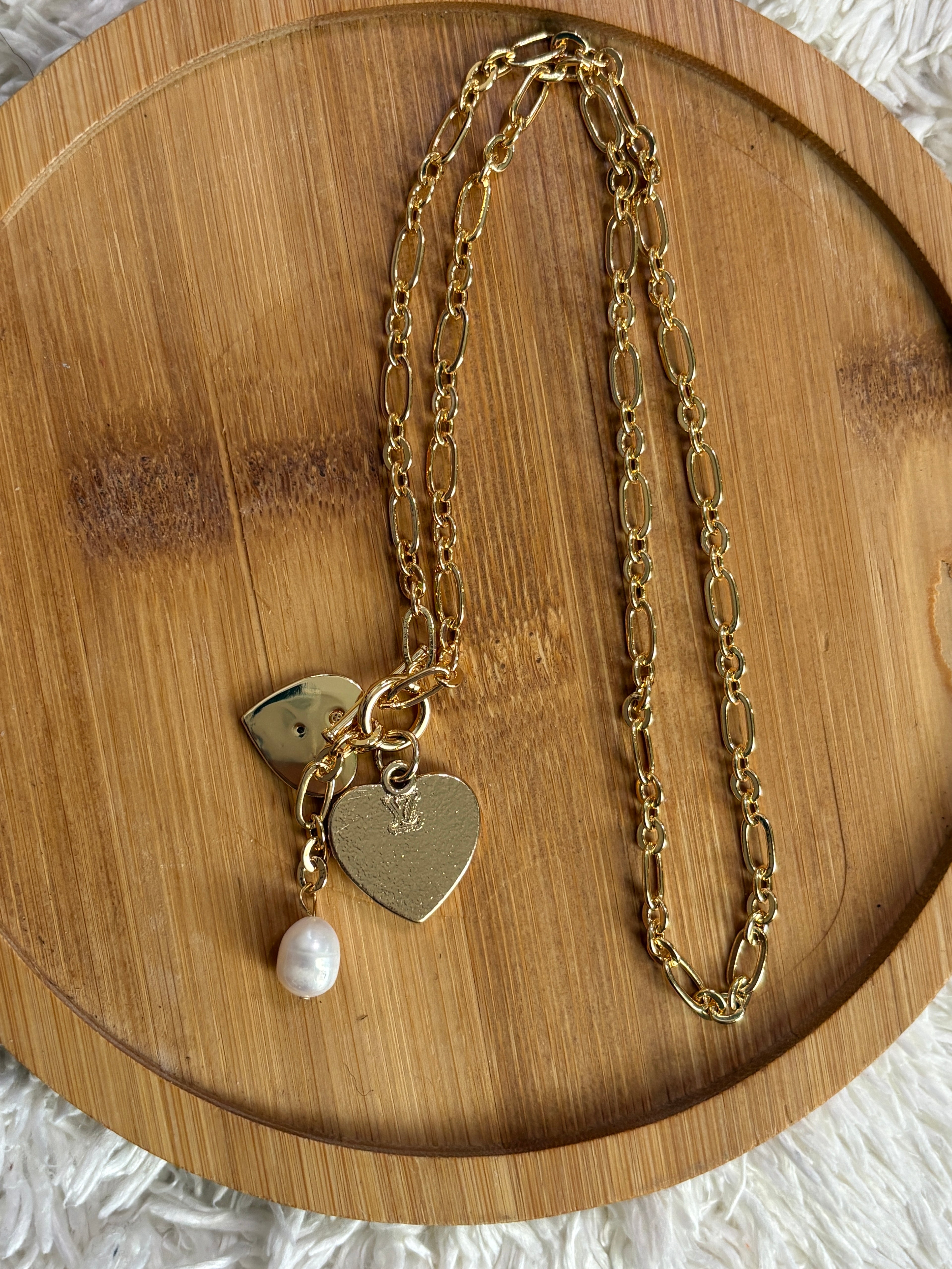 Upcycled Pink Louis Vuitton Charm 18k Gold Necklace