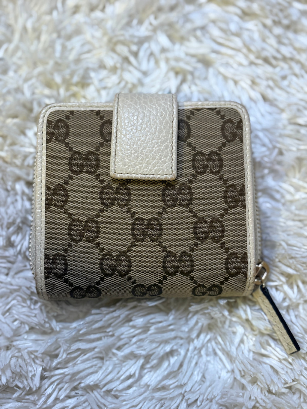 Gucci Beige GG Canvas Wallet with Cream Leather Trim