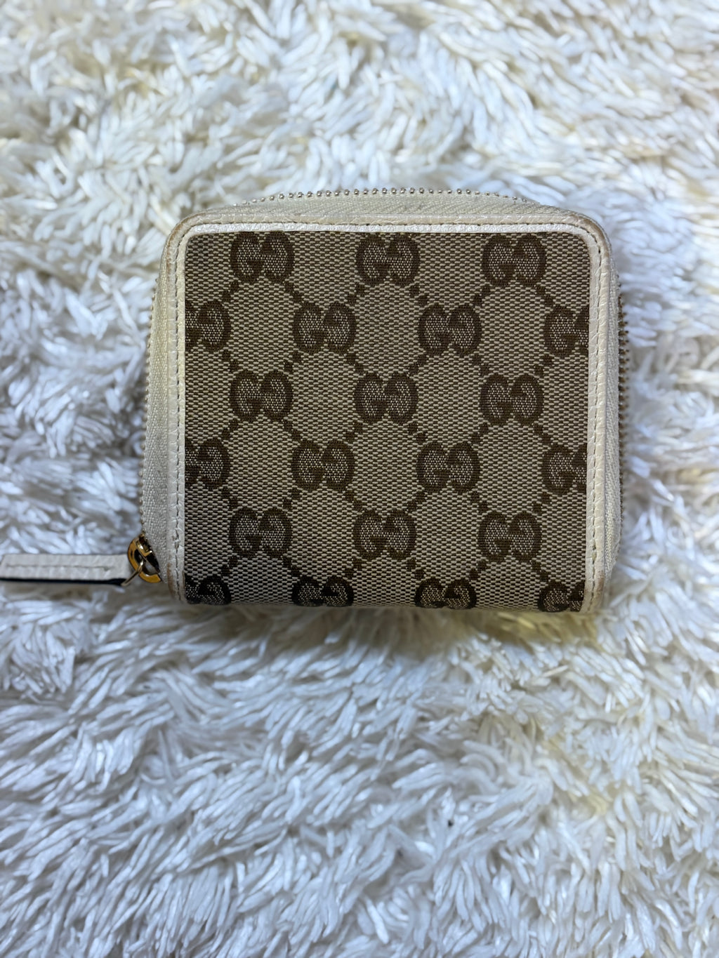 Gucci Beige GG Canvas Wallet with Cream Leather Trim