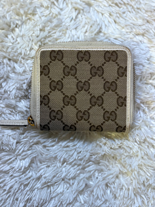 Gucci Beige GG Canvas Wallet with Cream Leather Trim