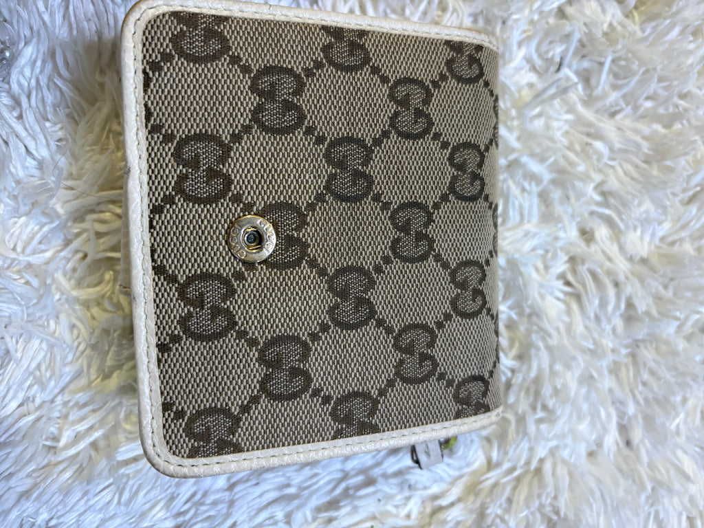 Gucci Beige GG Canvas Wallet with Cream Leather Trim