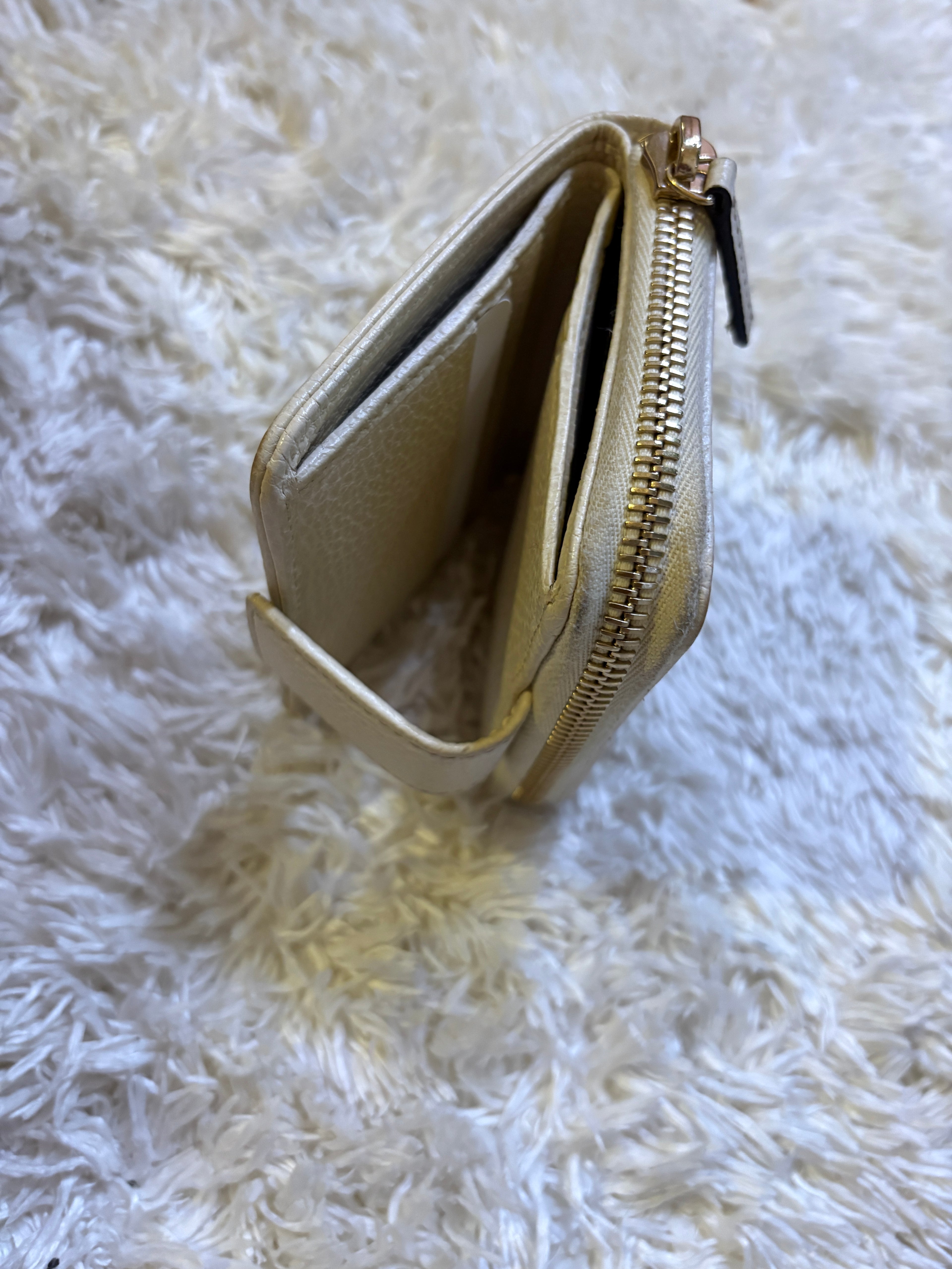 Gucci Beige GG Canvas Wallet with Cream Leather Trim