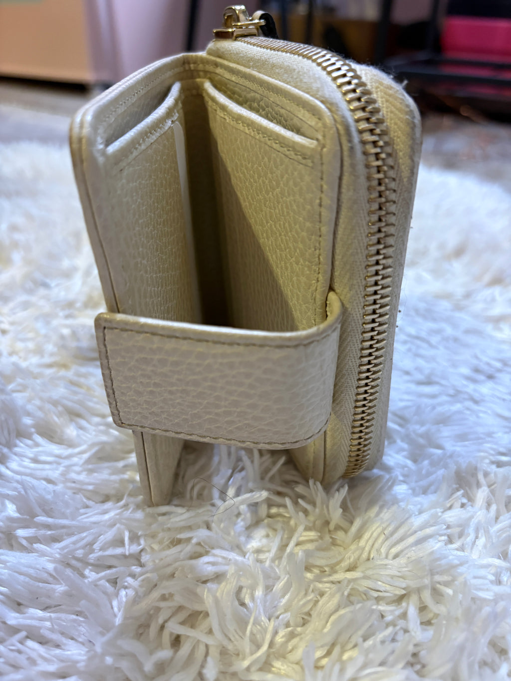 Gucci Beige GG Canvas Wallet with Cream Leather Trim