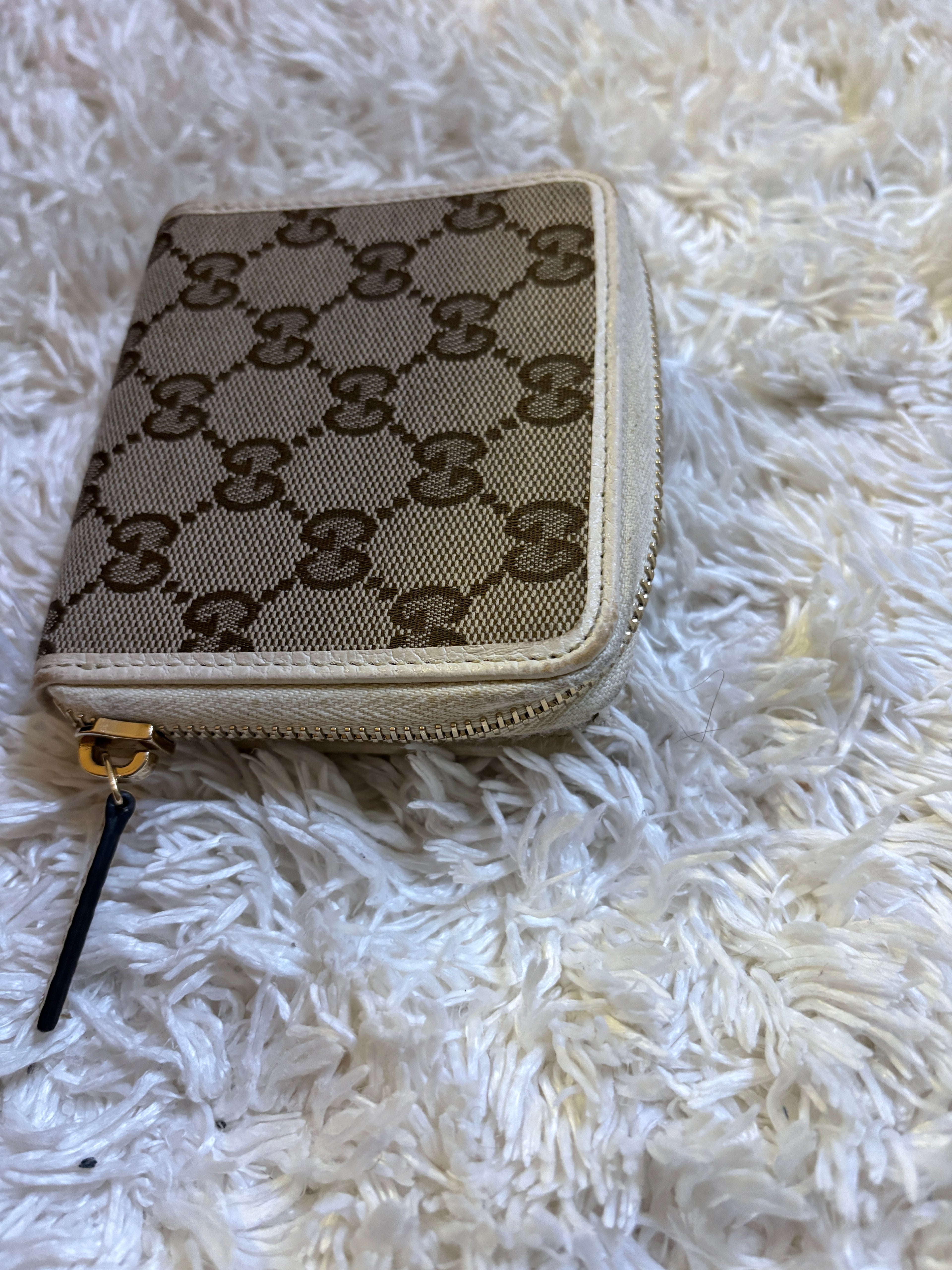 Gucci Beige GG Canvas Wallet with Cream Leather Trim