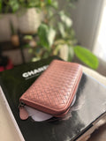 Bottega Veneta Woven Zip-Around Wallet in Dusty Rose