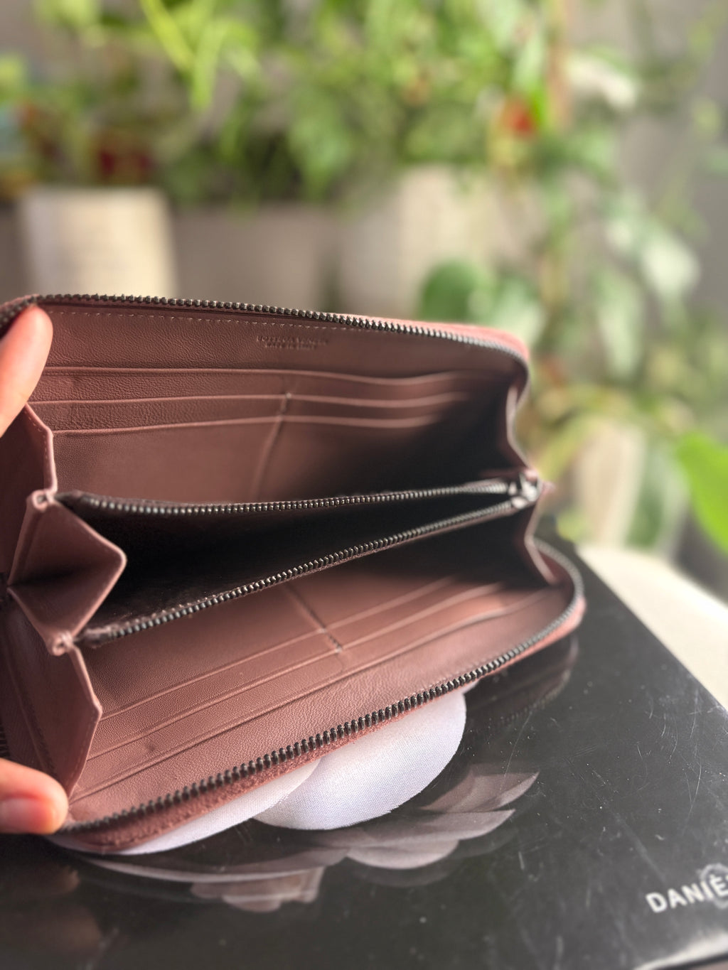 Bottega Veneta Woven Zip-Around Wallet in Dusty Rose