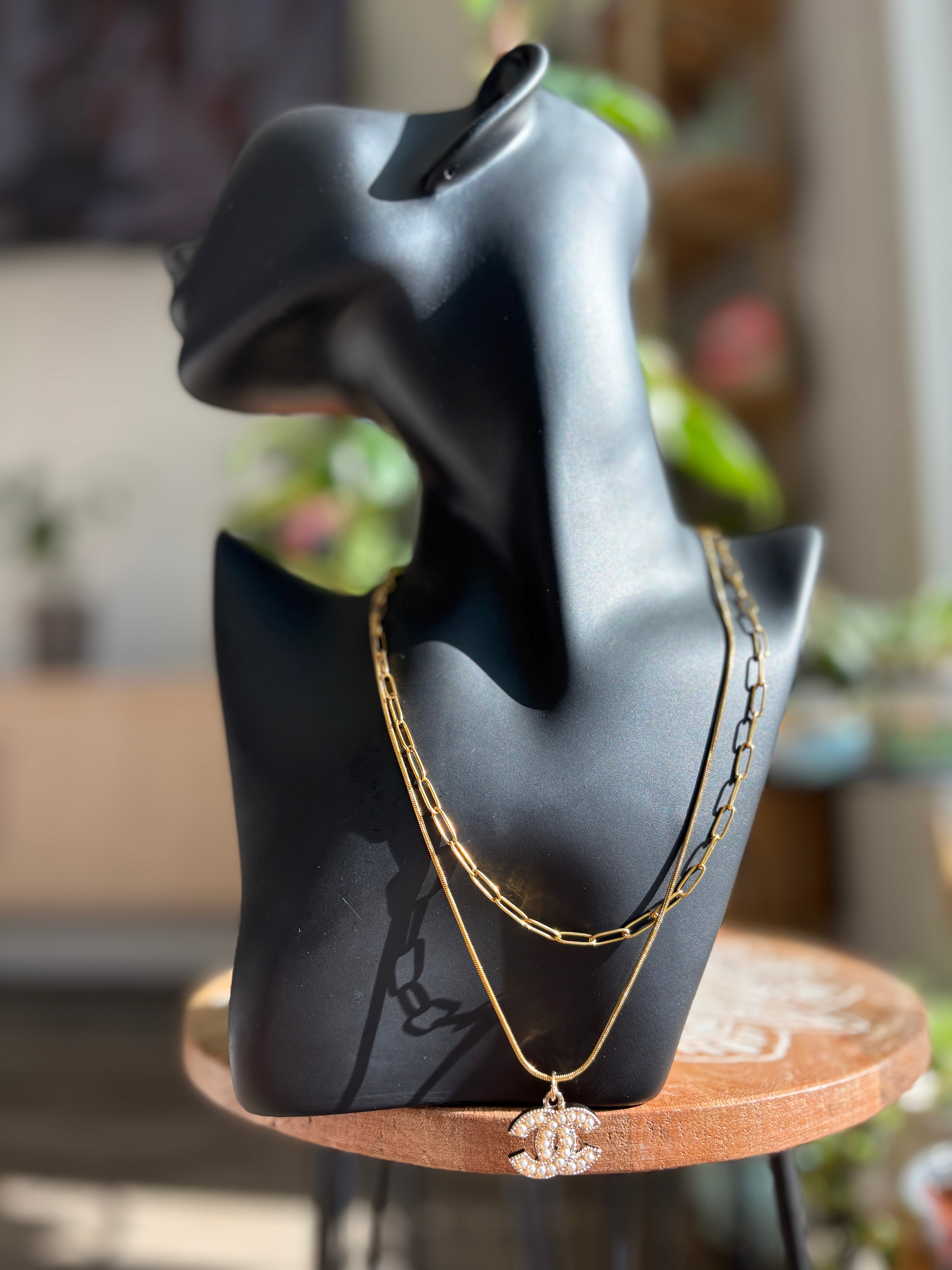 Upcycled Chanel Pearl Charm 18k Gold Necklace