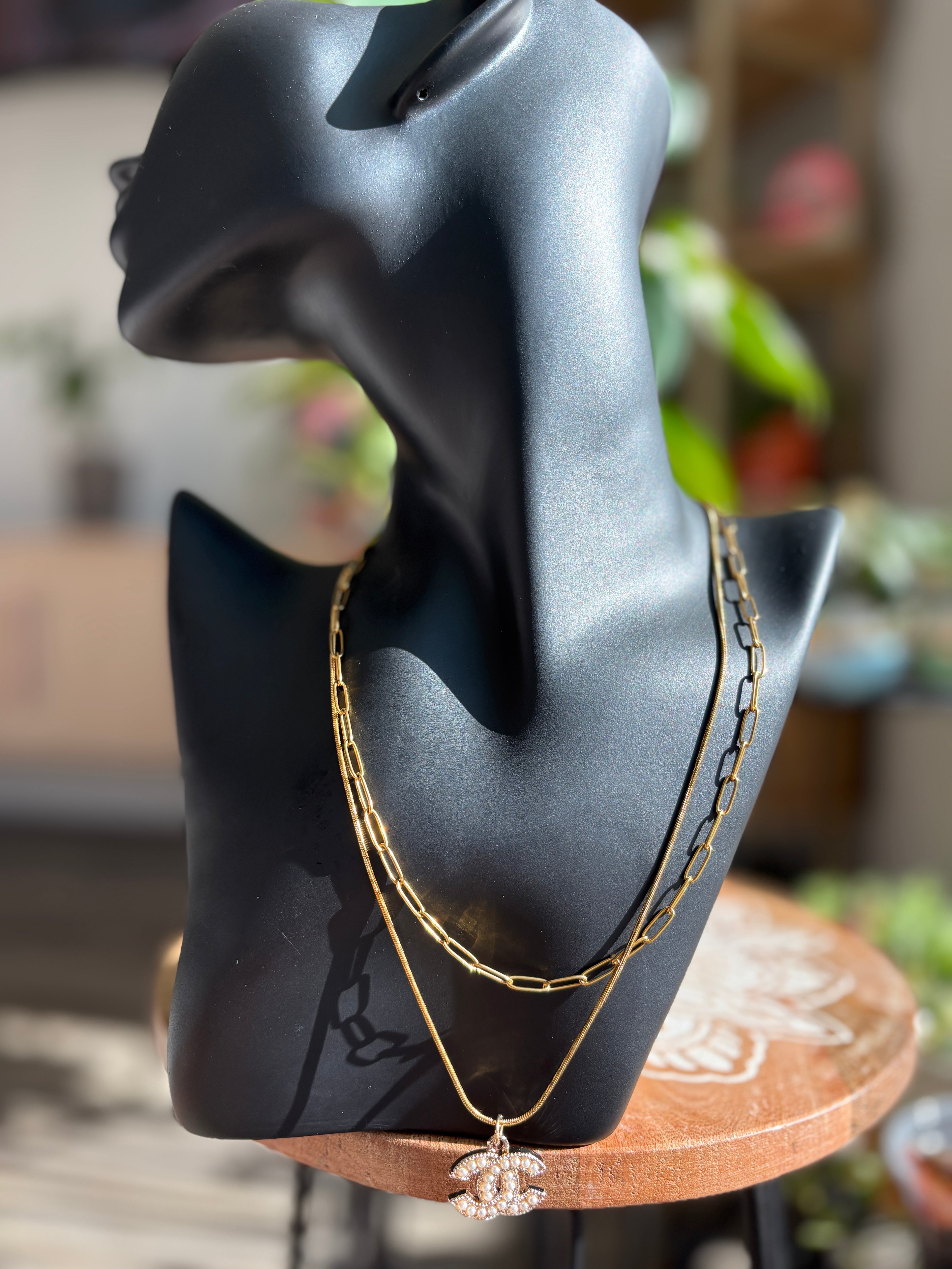 Upcycled Chanel Pearl Charm 18k Gold Necklace