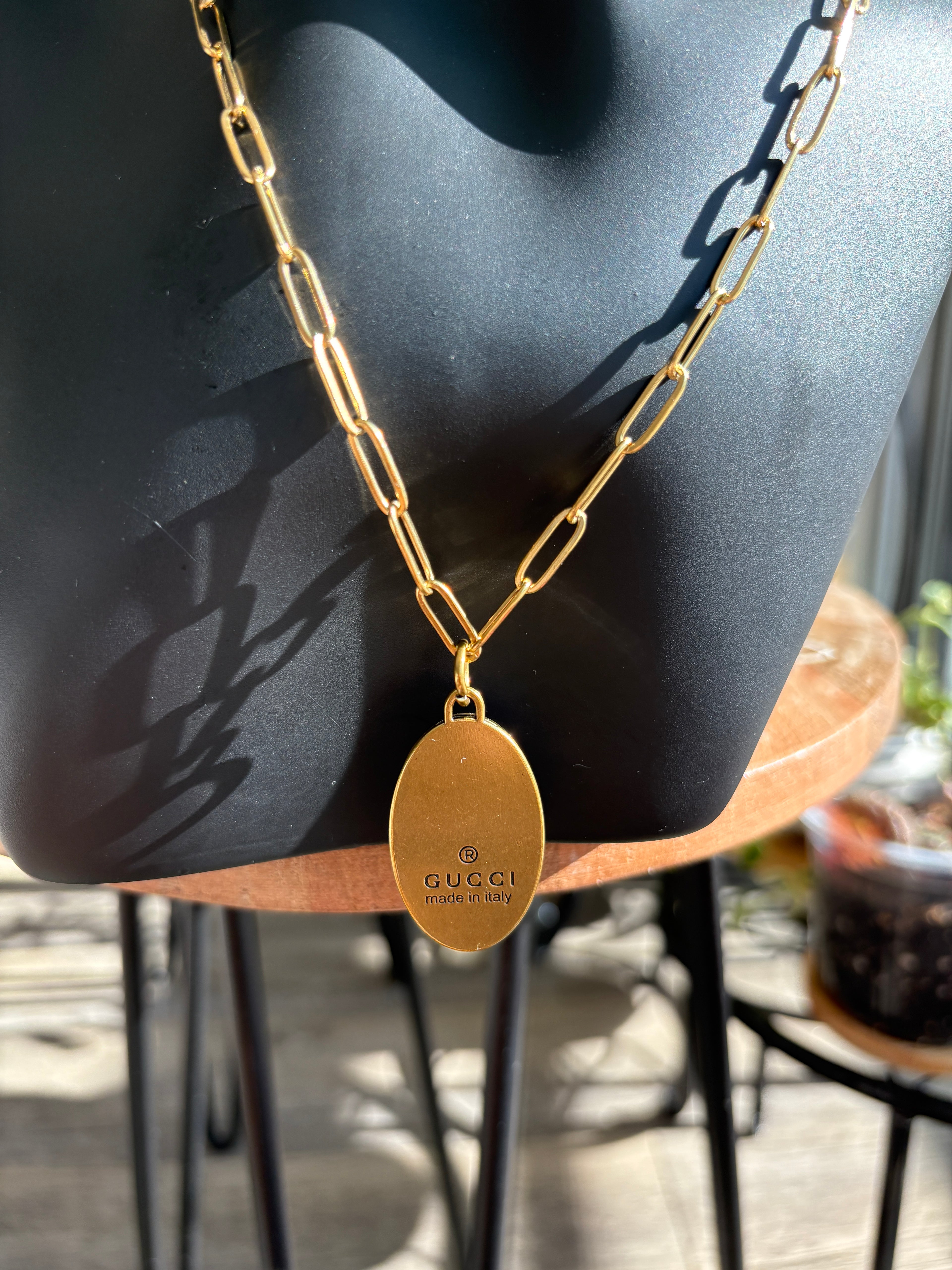 Upcycled Purple Gucci Bee Charm 18k Gold Necklace