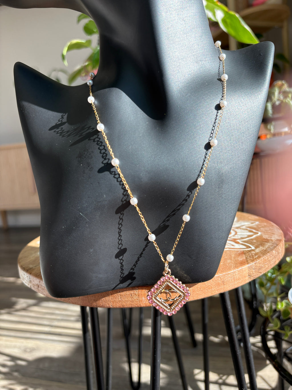 Upcycled Pink Chanel Charm 18k Gold Necklace