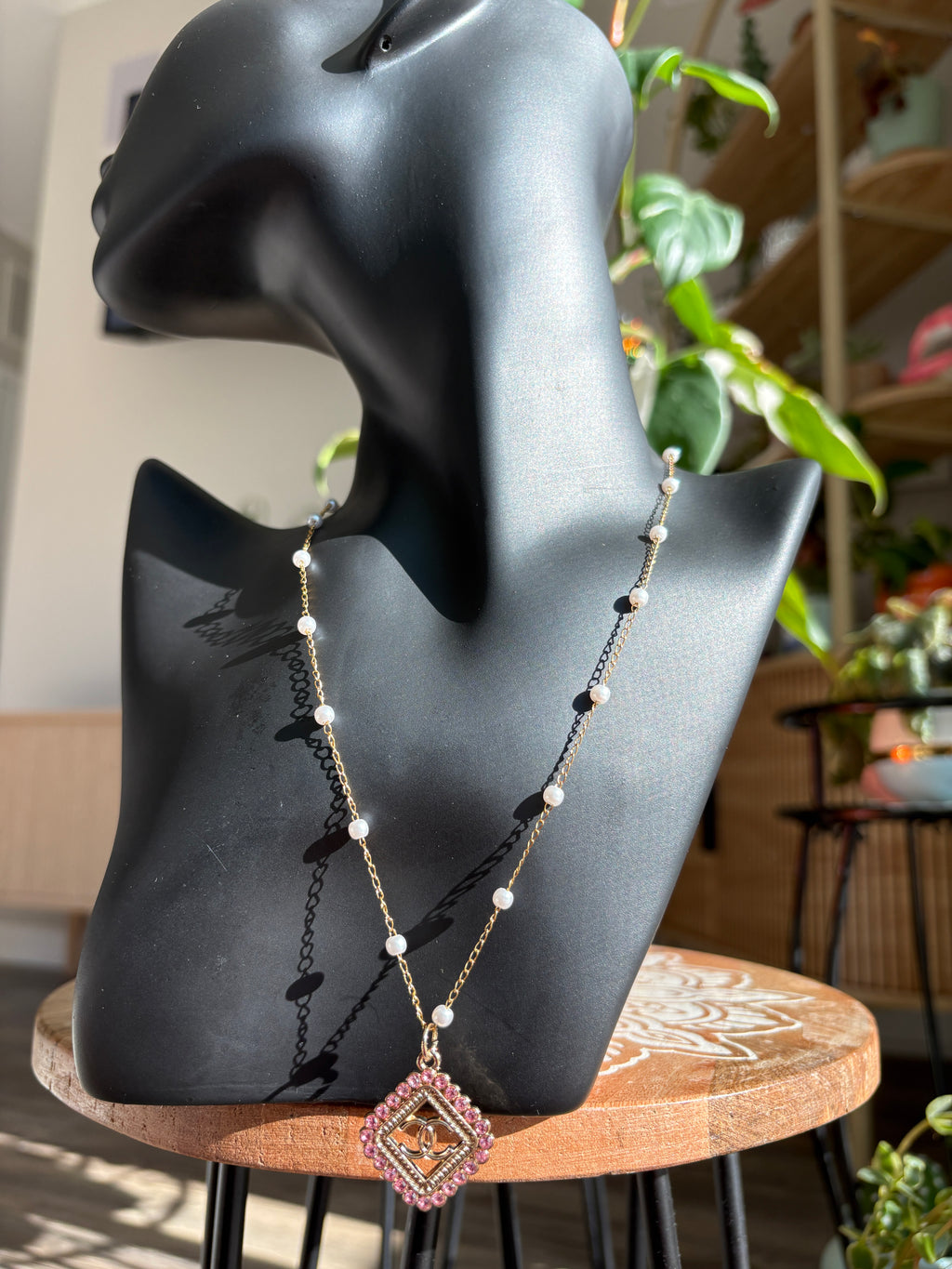 Upcycled Pink Chanel Charm 18k Gold Necklace