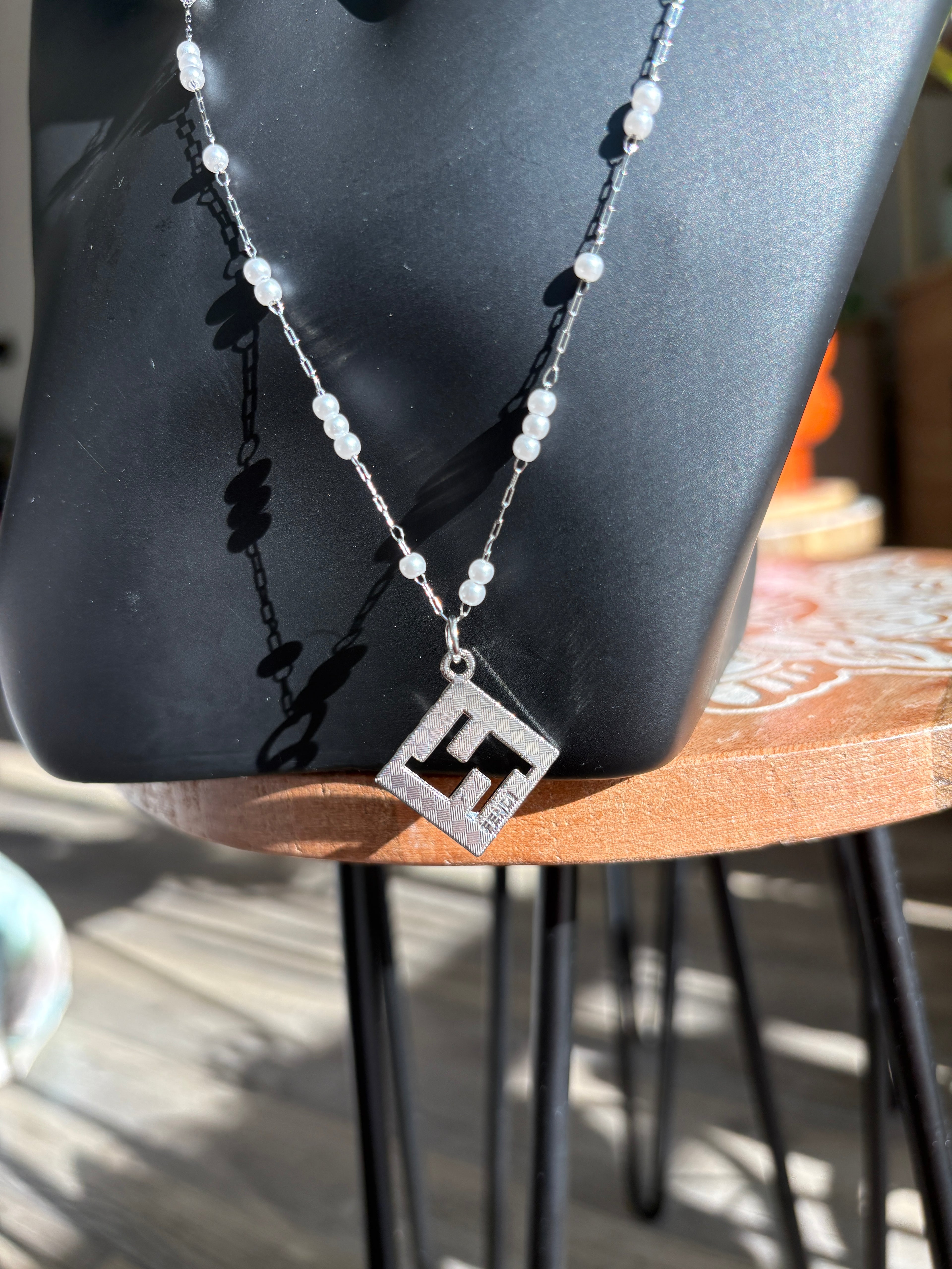 Upcycled Fendi Charm Silver Necklace