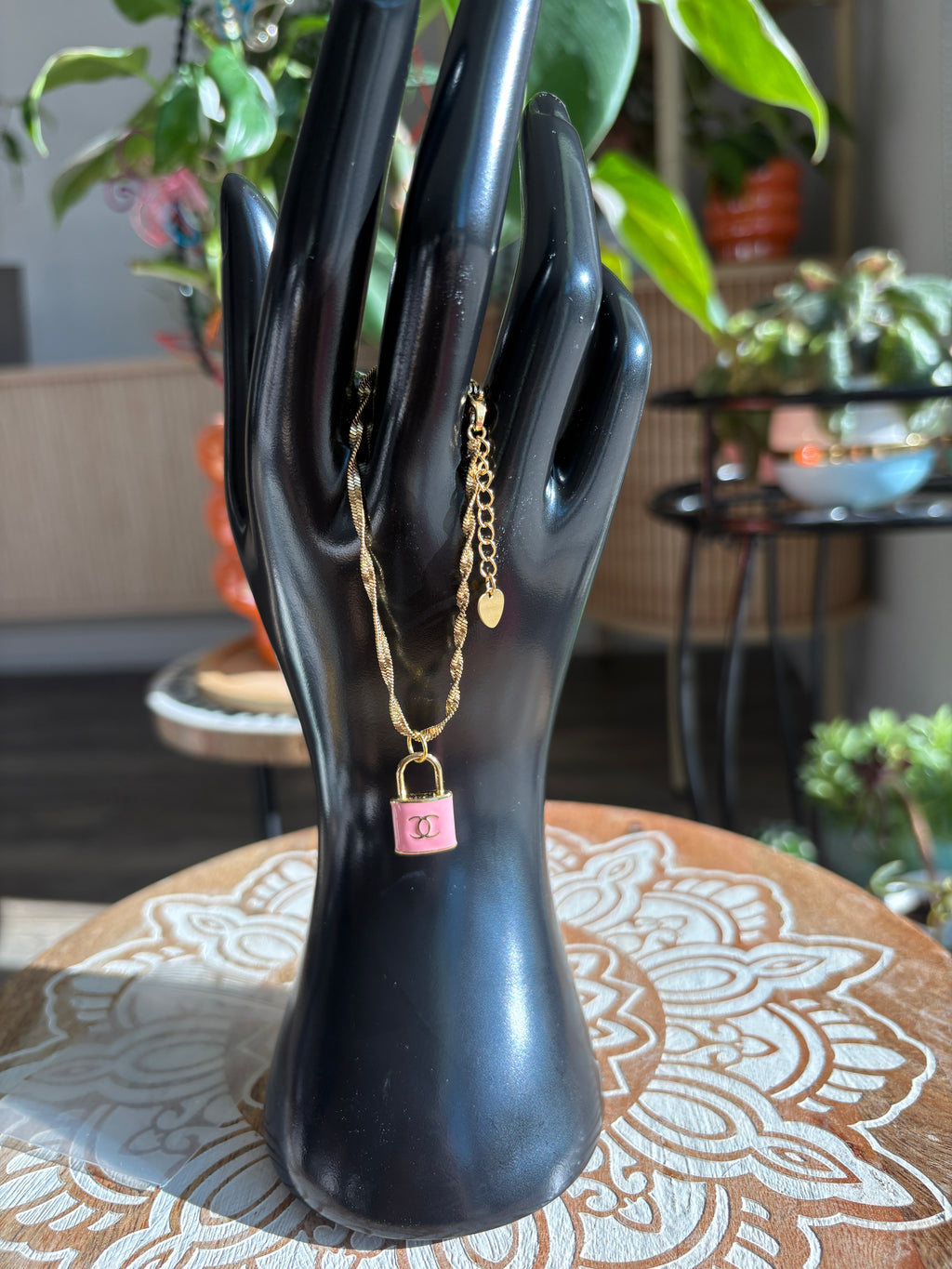Upcycled Pink Chanel Charm 18k Gold Bracelet