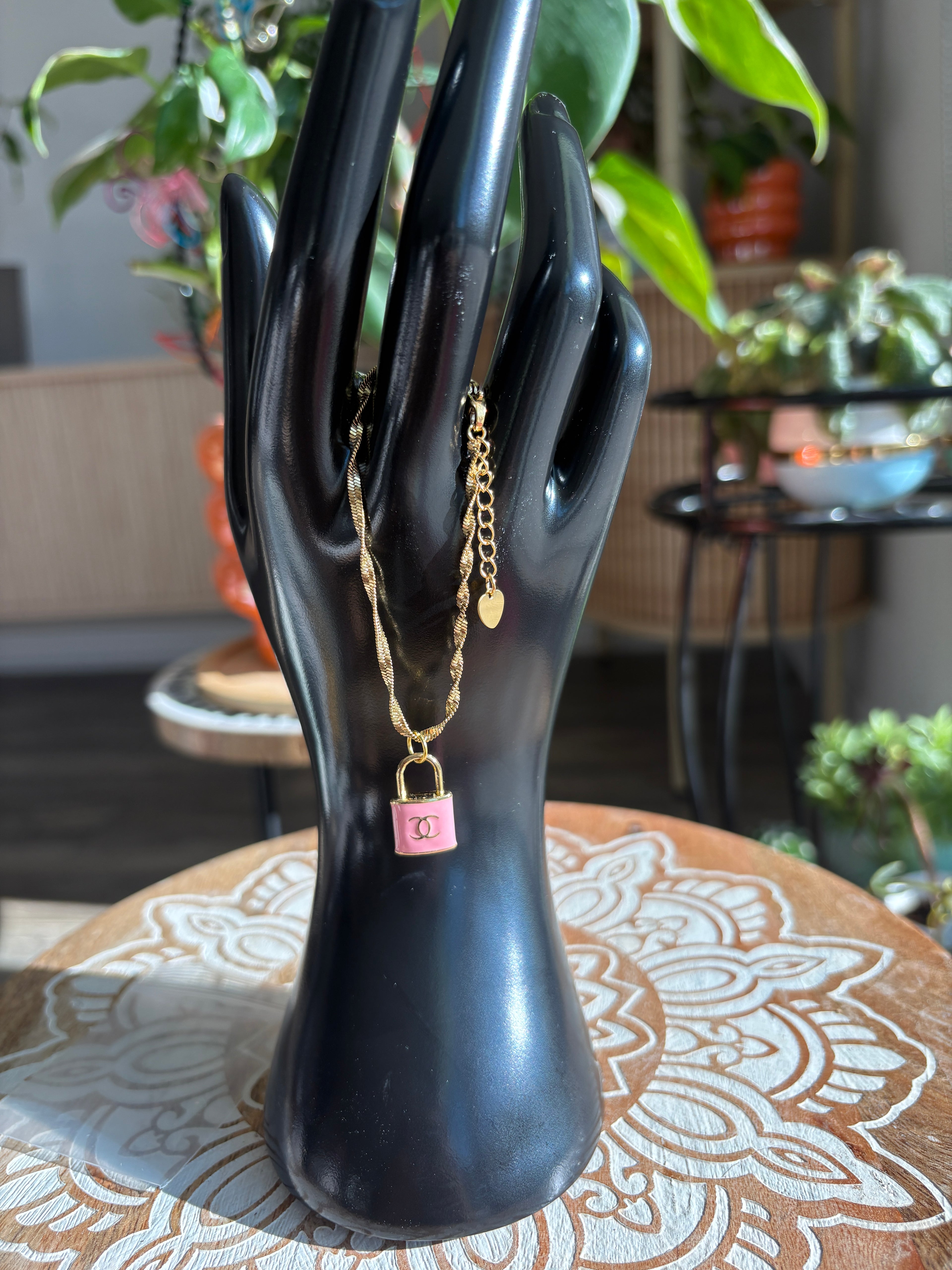Upcycled Pink Chanel Charm 18k Gold Bracelet