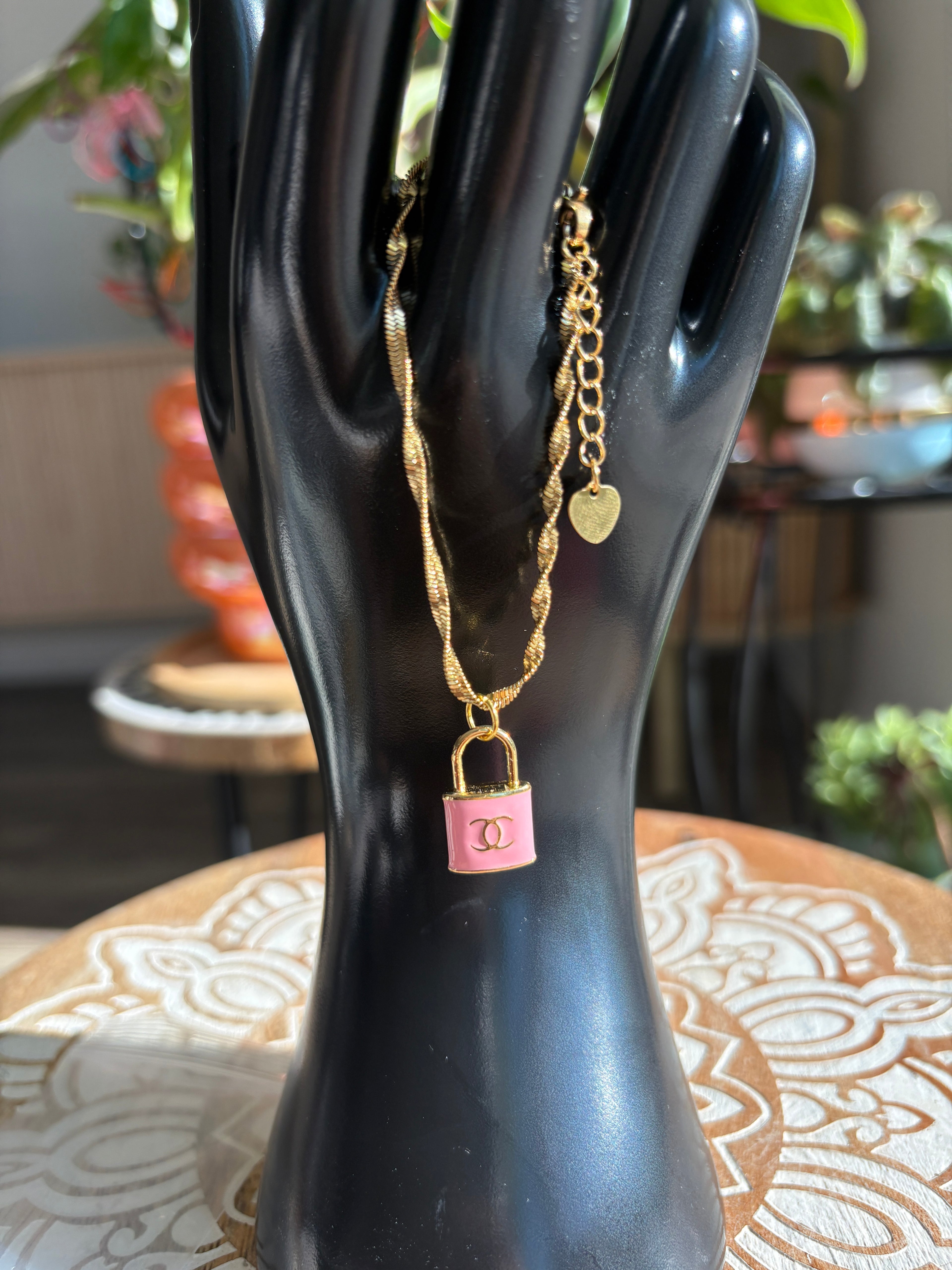 Upcycled Pink Chanel Charm 18k Gold Bracelet