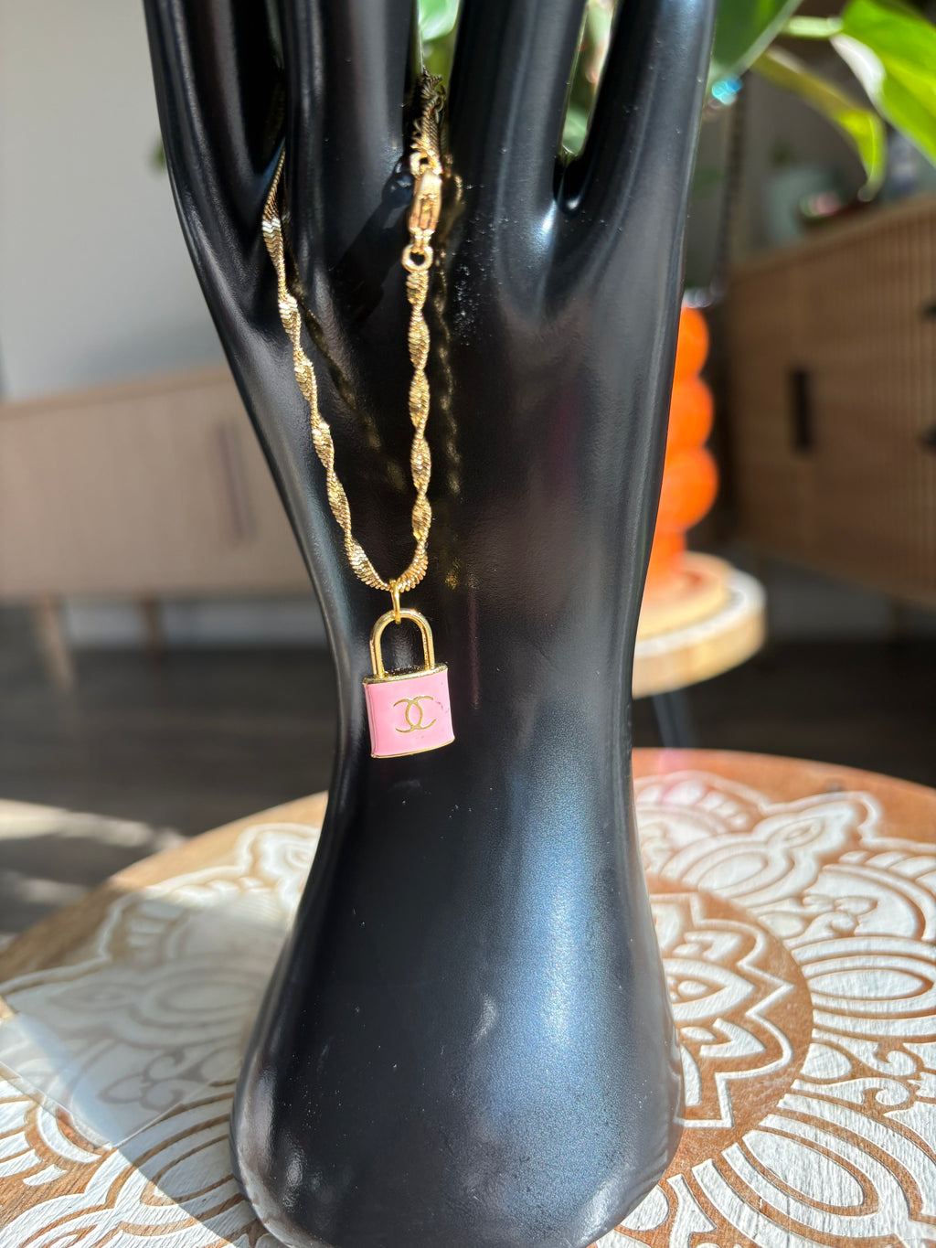 Upcycled Pink Chanel Charm 18k Gold Bracelet