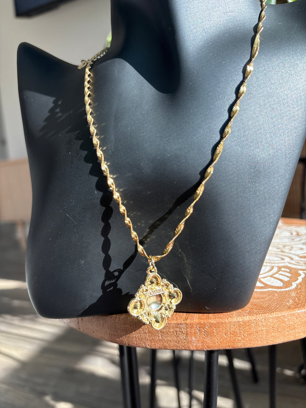 Upcycled Green Chanel Charm 18k Gold Necklace