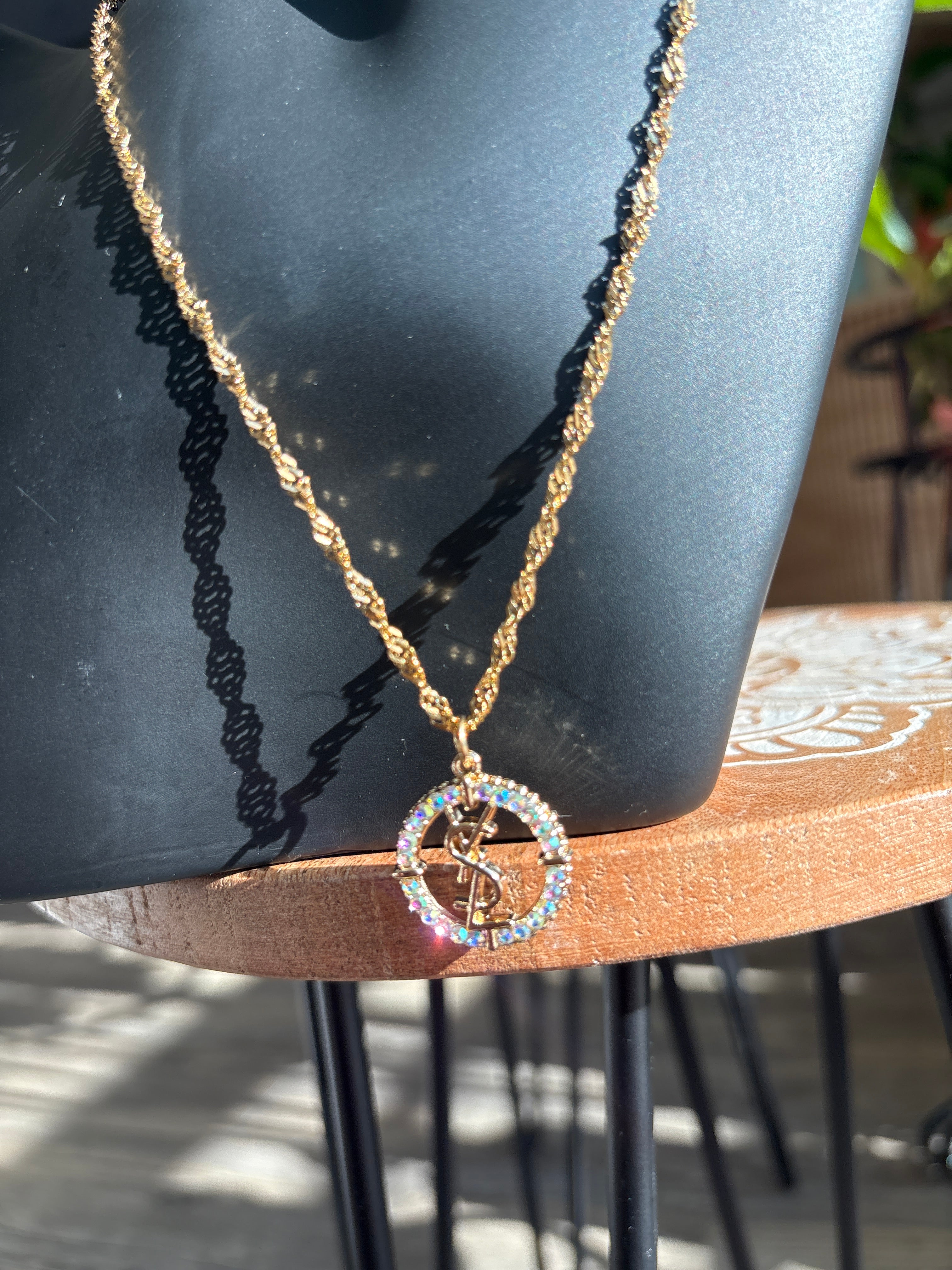 Upcycled Designer YSL Rainbow Charm 18k Gold Chain