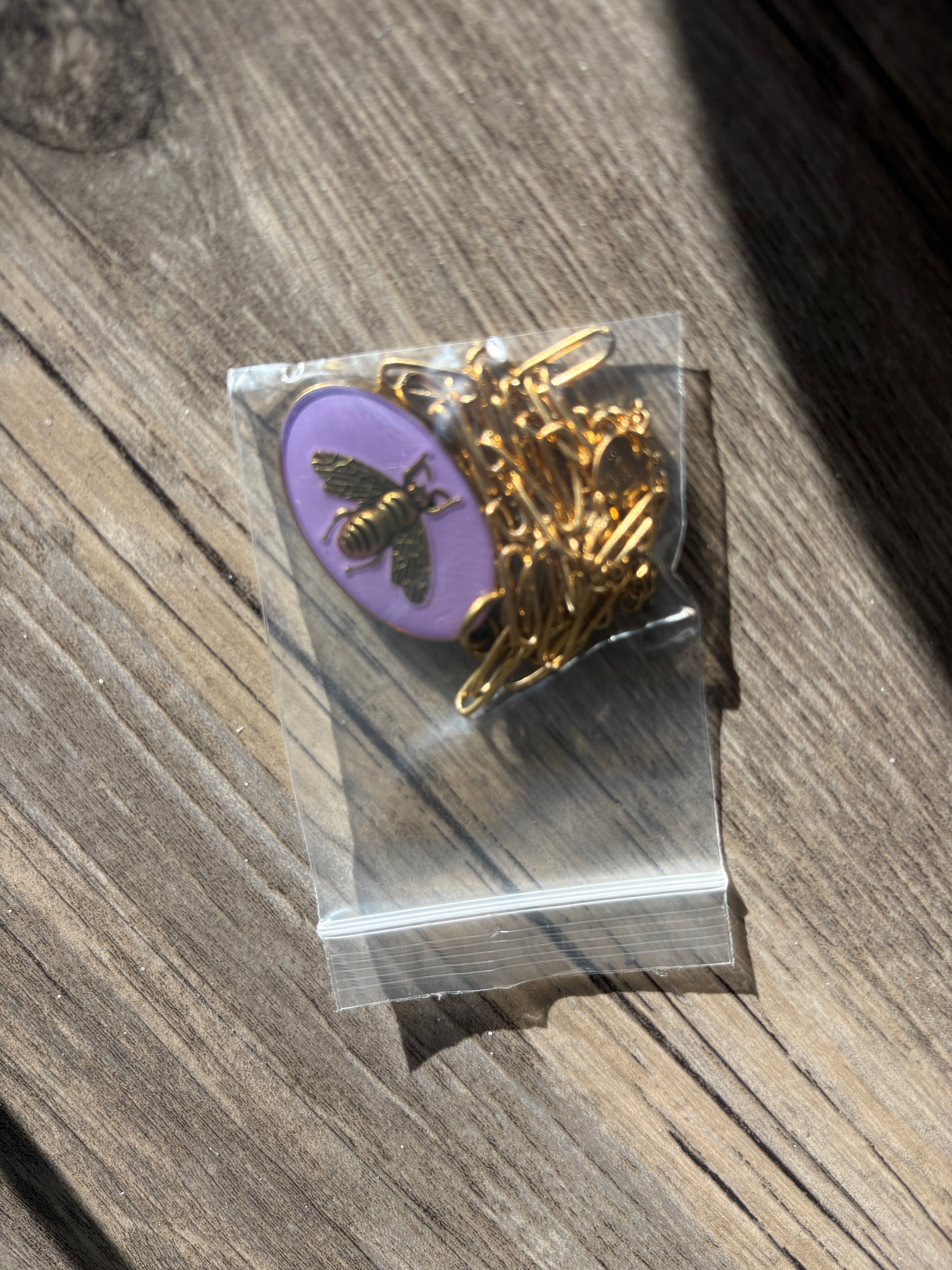 Upcycled Purple Gucci Bee Charm 18k Gold Necklace