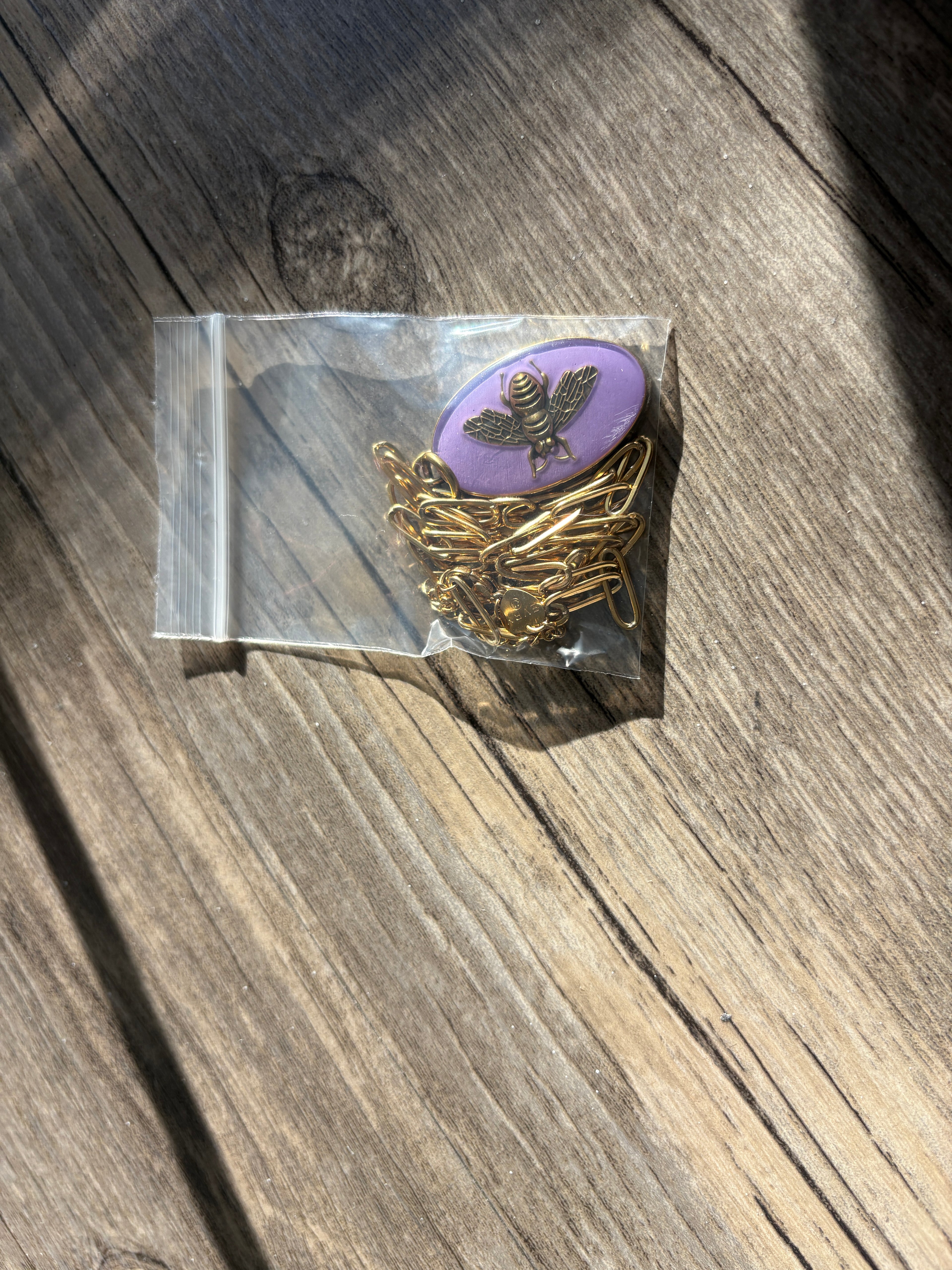 Upcycled Purple Gucci Bee Charm 18k Gold Necklace